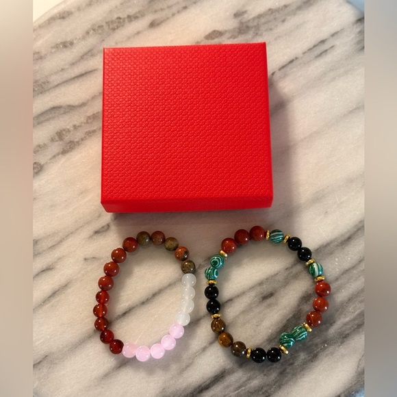 Natural Stones Beaded Bracelet Set Lucky & Wealth Bohemian Style 2 Bracelets - Picture 8 of 9